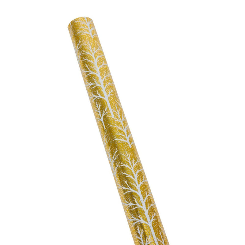 Caspari Winter Trees Gold & White Embossed Foil Gift Wrap - One 30" X 6' Roll