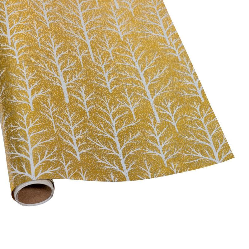 caspari Winter Trees Gold & White Embossed Foil Gift Wrap - One 30" x 6' Roll