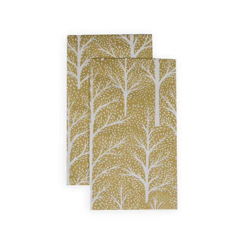 Caspari Winter Trees Gold & White Guest Towel Napkins - 15 Per Package