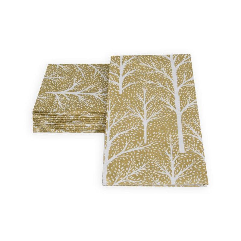 Caspari Winter Trees Gold & White Guest Towel Napkins - 15 Per Package