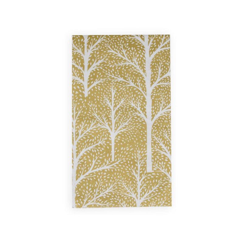 caspari Winter Trees Gold & White Guest Towel Napkins - 15 Per Package