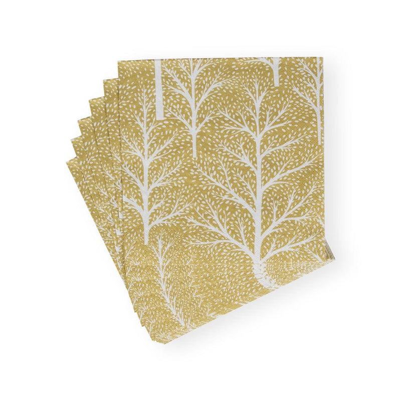 Caspari Winter Trees Gold & White Luncheon Napkins - 20 Per Package