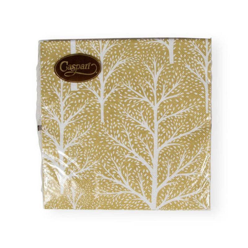 Caspari Winter Trees Gold & White Luncheon Napkins - 20 Per Package