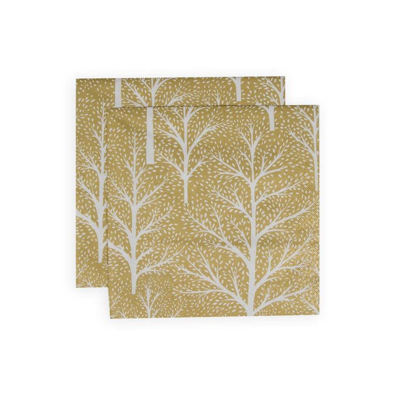 Caspari Winter Trees Gold & White Napkin Dinner - 20 Per Package