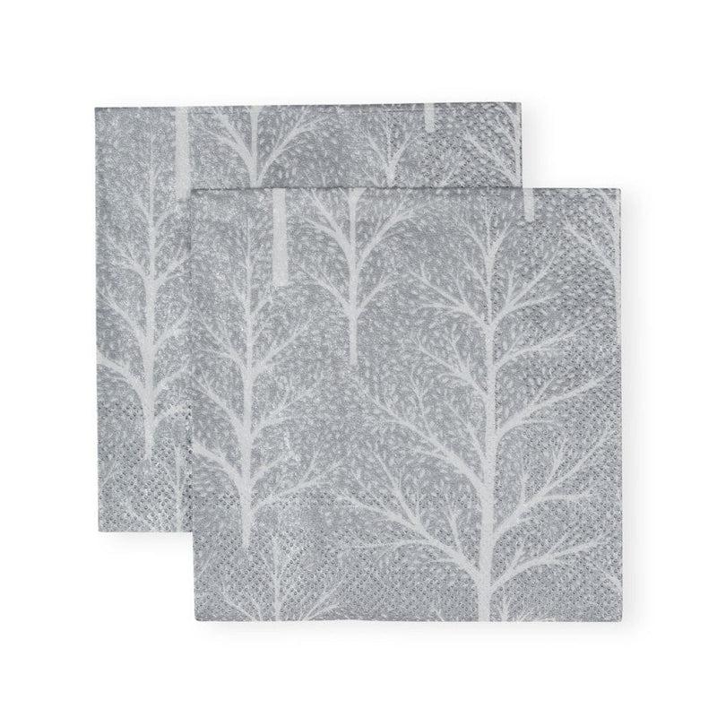 Caspari Winter Trees Silver & White Cocktail Napkins - 20 Per Package