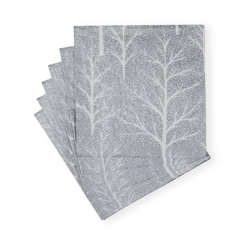 Caspari Winter Trees Silver & White Cocktail Napkins - 20 Per Package