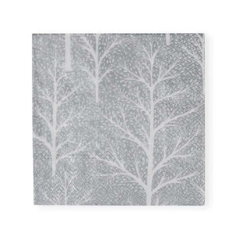 caspari Winter Trees Silver & White Cocktail Napkins - 20 Per Package