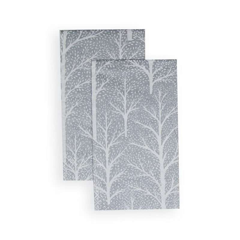 Caspari Winter Trees Silver & White Guest Towel Napkins - 15 Per Package