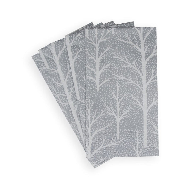 Caspari Winter Trees Silver & White Guest Towel Napkins - 15 Per Package
