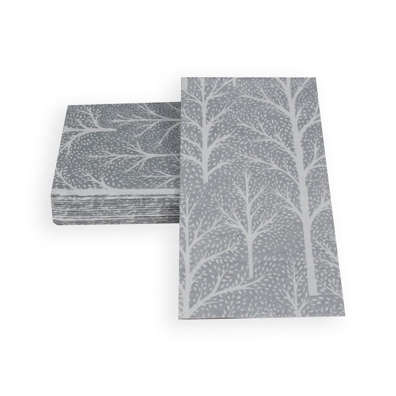 Caspari Winter Trees Silver & White Guest Towel Napkins - 15 Per Package