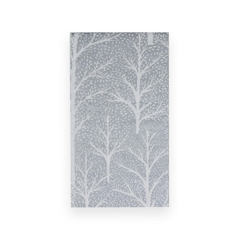 caspari Winter Trees Silver & White Guest Towel Napkins - 15 Per Package