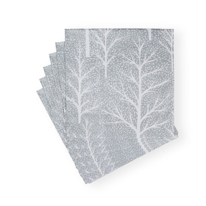 Caspari Winter Trees Silver & White Luncheon Napkins - 20 Per Package