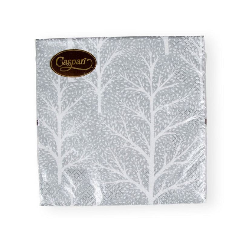 Caspari Winter Trees Silver & White Luncheon Napkins - 20 Per Package