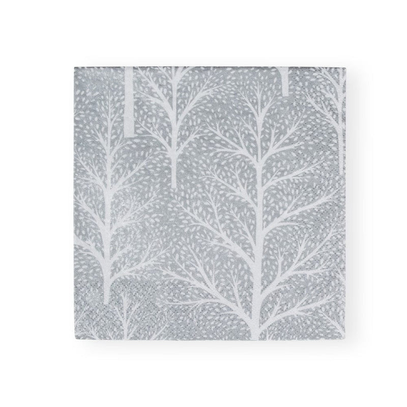 caspari Winter Trees Silver & White Luncheon Napkins - 20 Per Package