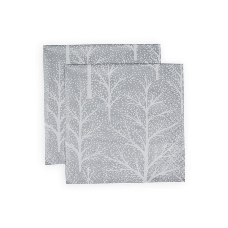 Caspari Winter Trees Silver & White Napkin Dinner - 20 Per Package