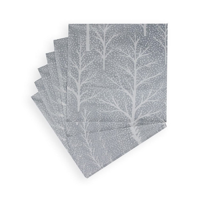 Caspari Winter Trees Silver & White Napkin Dinner - 20 Per Package
