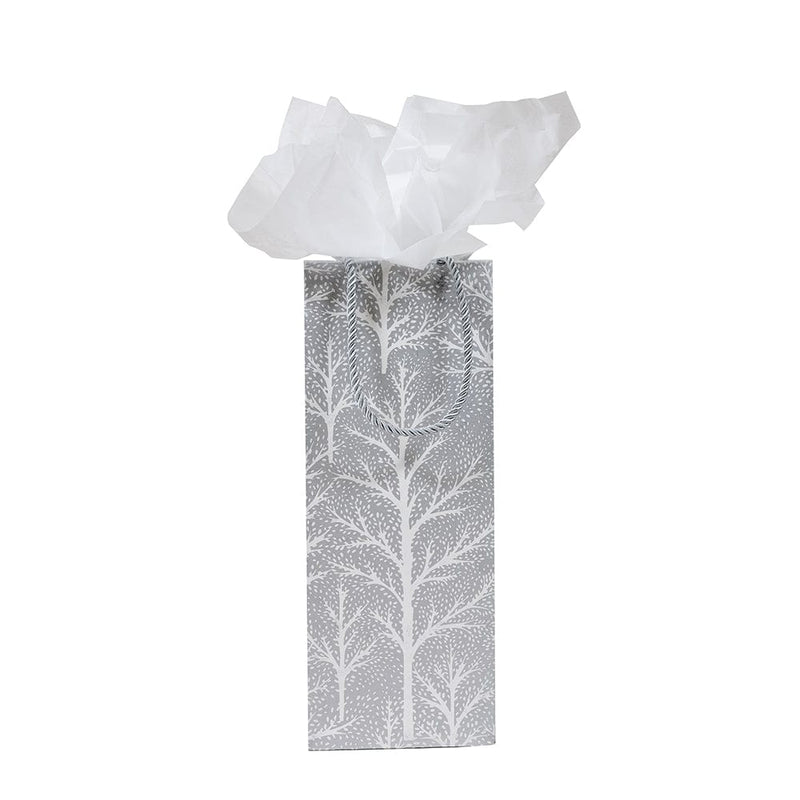 Caspari Winter Trees Silver Wine & Bottle Gift Bag - 1 Each