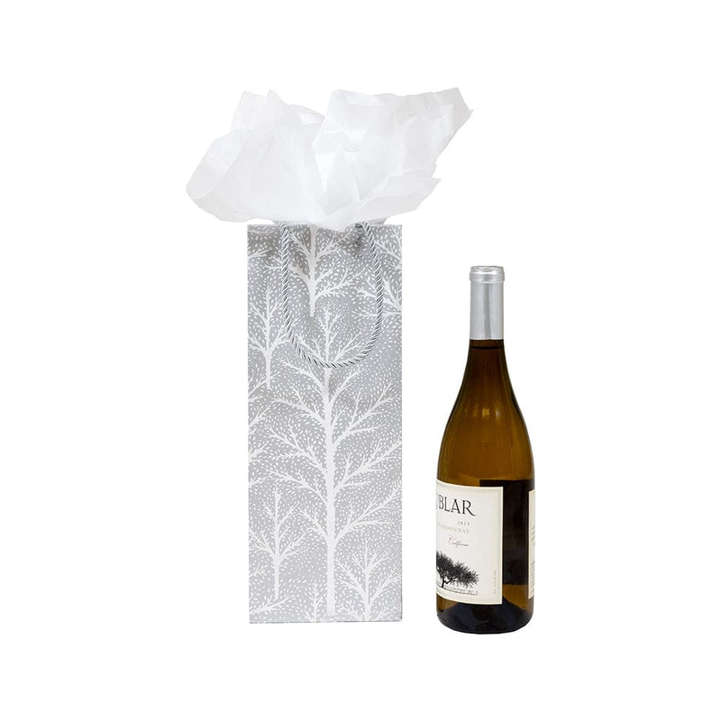 Caspari Winter Trees Silver Wine & Bottle Gift Bag - 1 Each