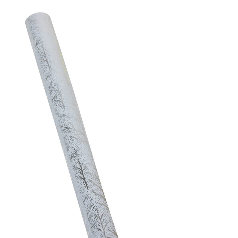 Caspari Winter Trees White & Silver Embossed Foil Gift Wrap - One 30" X 6' Roll