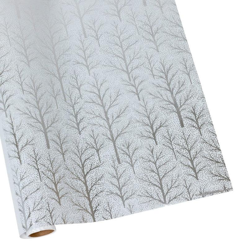 caspari Winter Trees White & Silver Embossed Foil Gift Wrap - One 30" x 6' Roll