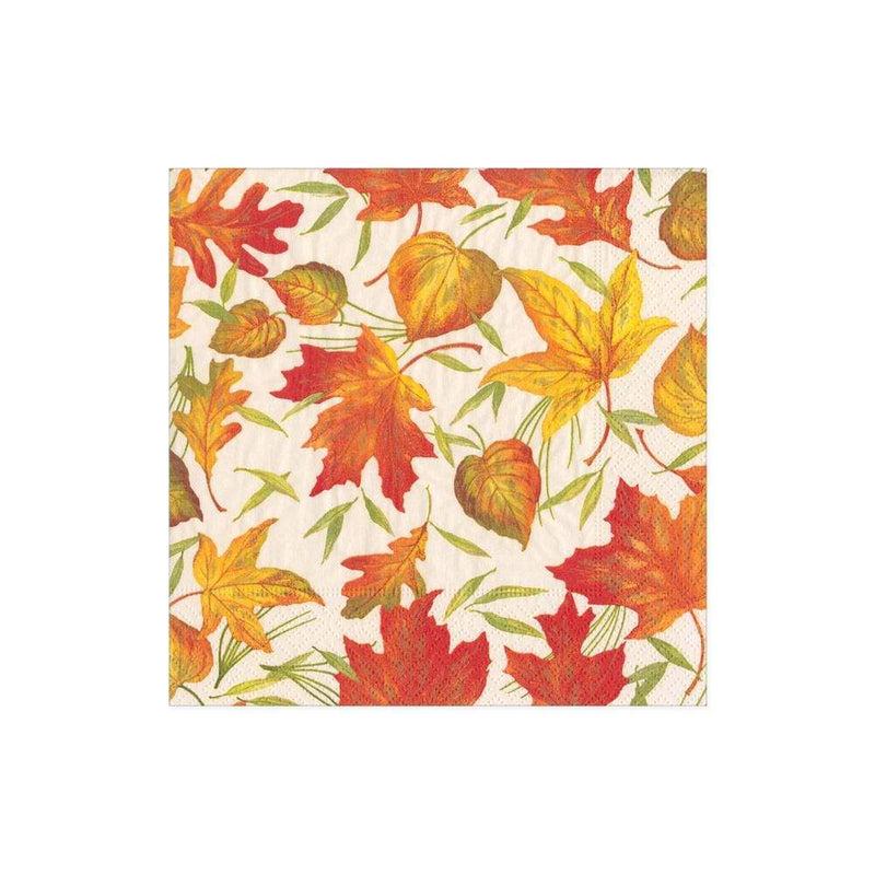 Caspari Woodland Leaves Paper Cocktail Napkins In Ivory - 20 Per Package