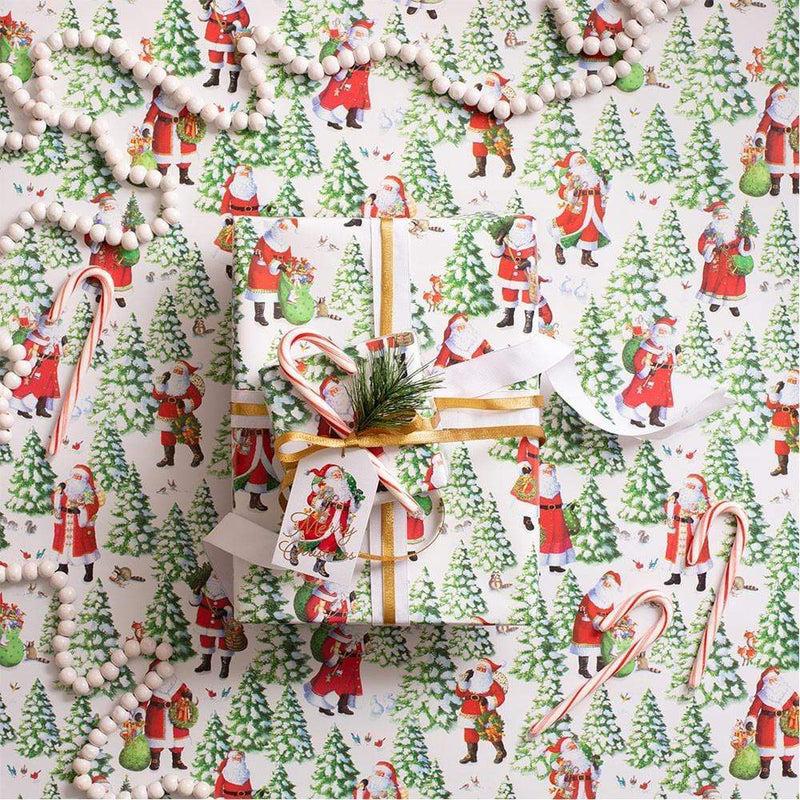 Caspari Woodland Santa Gift Wrapping Paper - 30" X 8' Roll