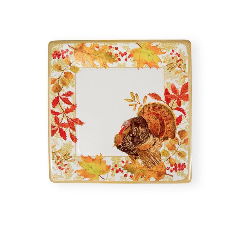 caspari Woodland Turkey Square Paper Dinner Plates - 8 Per Package