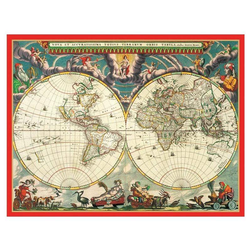 caspari World Map with Red Border Large Boxed Christmas Cards - 15 Cards & 15 Envelopes