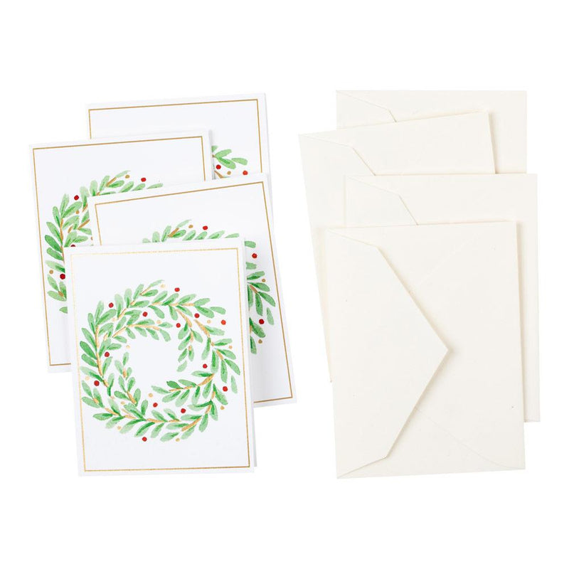 Caspari Wreath In Foil Gift Enclosure Cards - 4 Mini Cards & 4 Envelopes