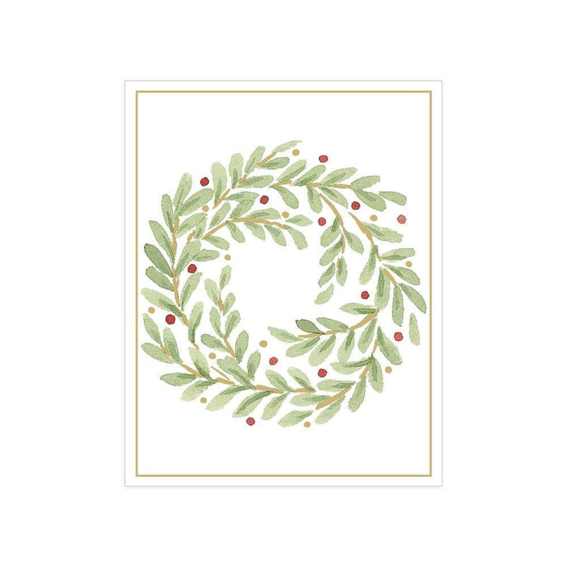 Caspari Wreath In Foil Gift Enclosure Cards - 4 Mini Cards & 4 Envelopes