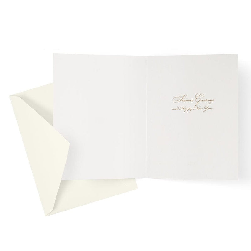 Caspari Wreath With Stripe Bow Large Boxed Christmas Cards - 15 Cards & 15 Envelopes