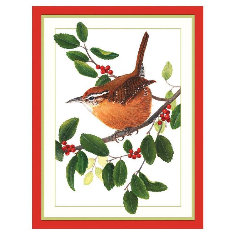 caspari Wren and Branch Boxed Christmas Cards - 15 Cards & 15 Envelopes