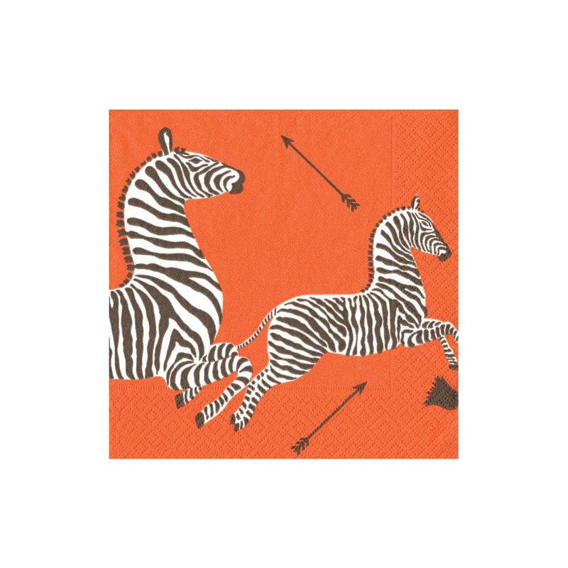 caspari Zebras Orange Cocktail Napkins - 20 Per Package