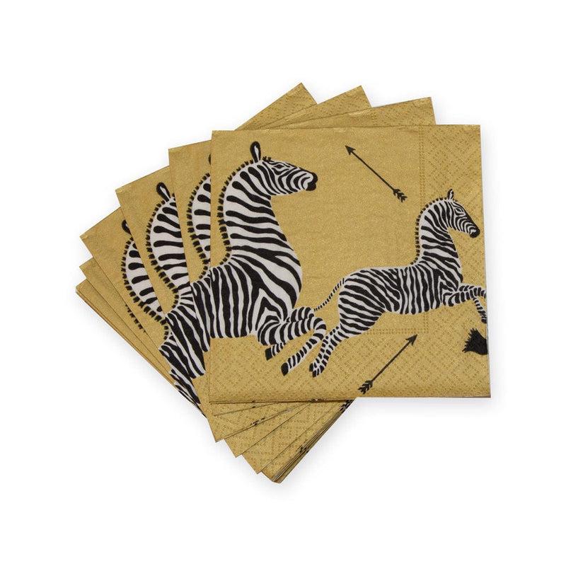 Caspari Zebras Paper Cocktail Napkins In Gold - 20 Per Package