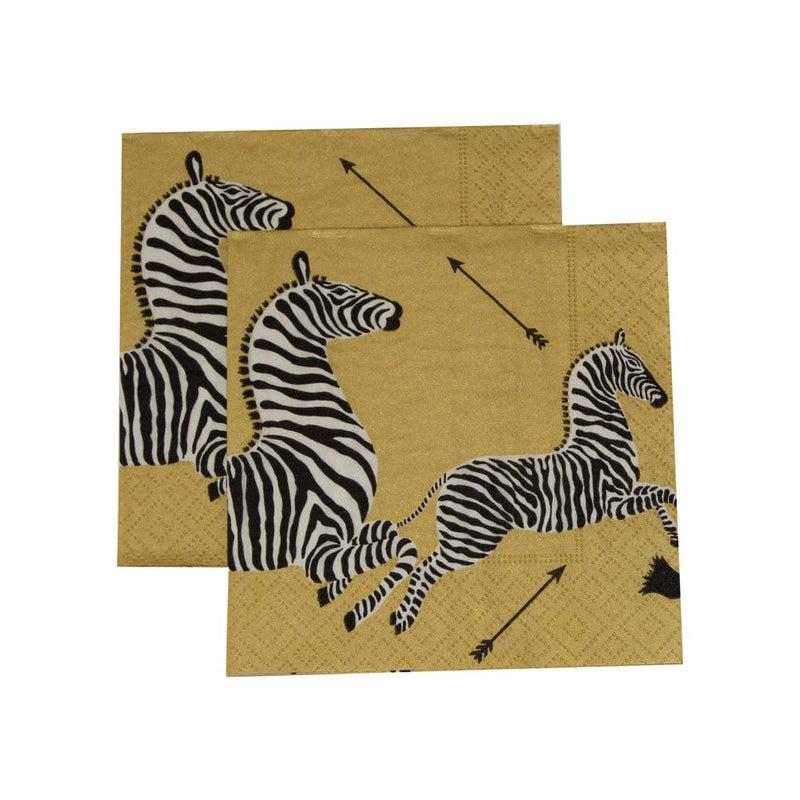 Caspari Zebras Paper Cocktail Napkins In Gold - 20 Per Package
