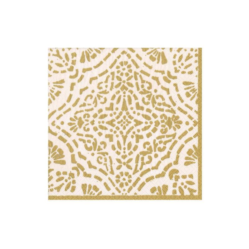 Caspari Annika Paper Cocktail Napkins In Ivory & Gold - 20 Per Package