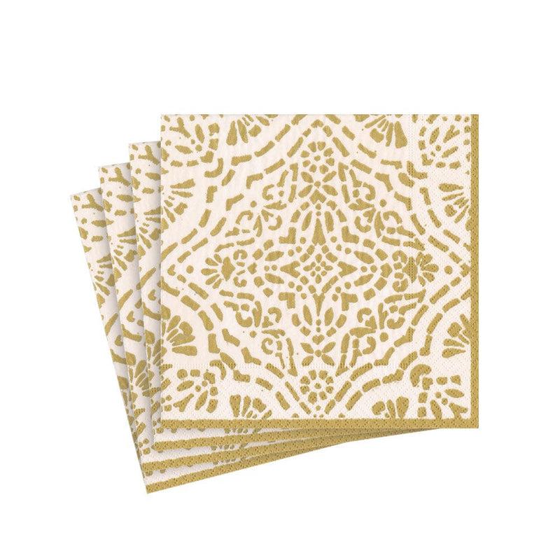 Caspari Annika Paper Cocktail Napkins In Ivory & Gold - 20 Per Package