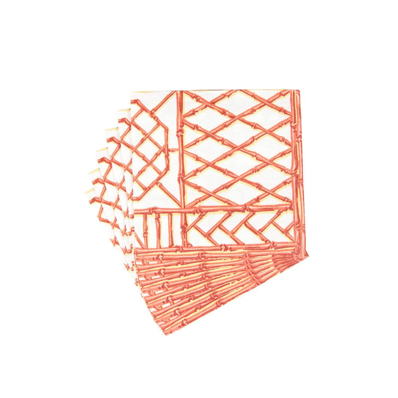 Caspari Bamboo Screen Coral Paper Linen Cocktail Napkins - 15 Per Package