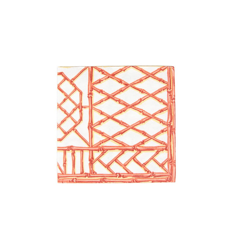 caspari Bamboo Screen Coral Paper Linen Cocktail Napkins - 15 Per Package