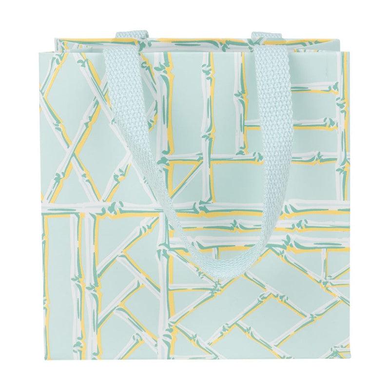 Caspari Bamboo Screen In Robin's Egg Small Square Gift Bags - One Gift Bag Included