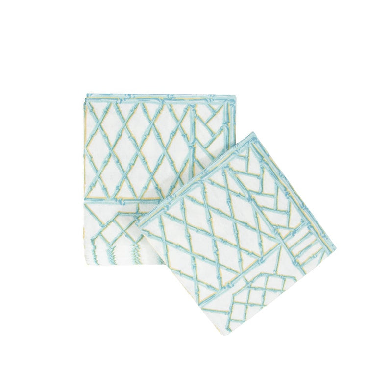 Caspari Bamboo Screen Robin's Egg Paper Linen Cocktail Napkins - 15 Per Package