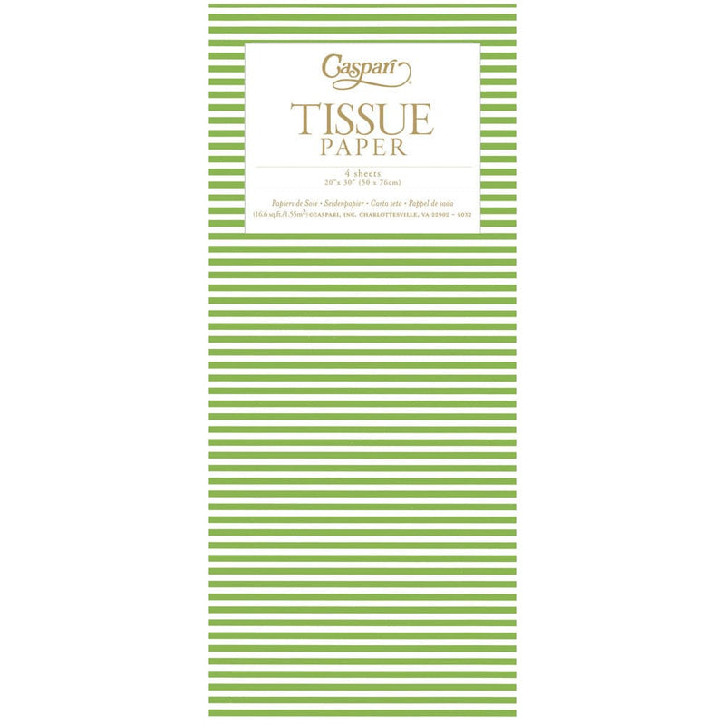 Caspari Mini Stripe Green Tissue Pack - 4 Sheets