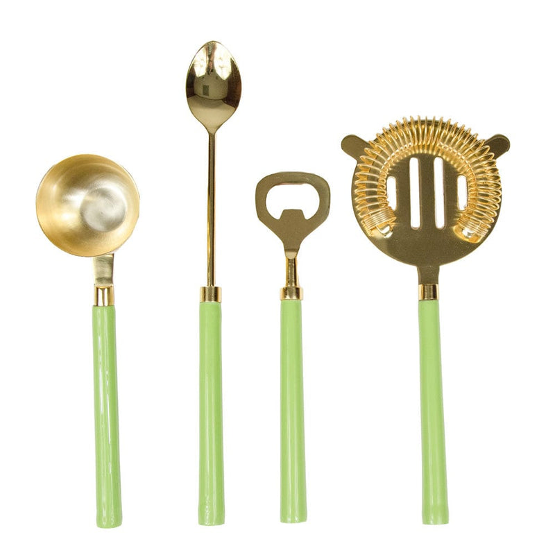 Caspari Moss Green & Shiny Brass Bar Tool Sets