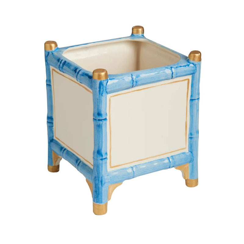 Caspari Small Blue & Gold Bamboo Cachepot