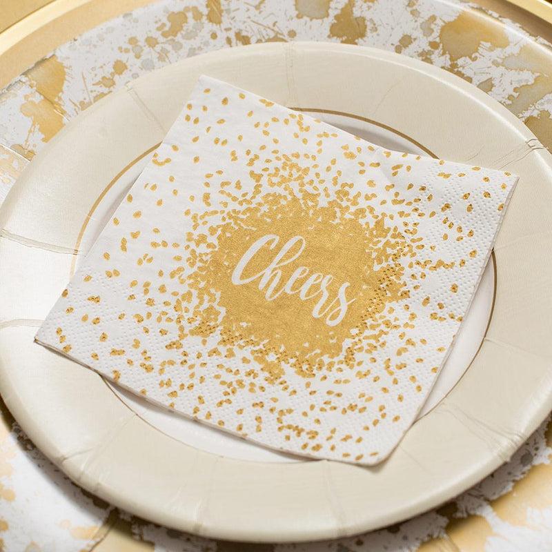 Caspari Cheers Cocktail Napkins & Gold Lacquer Holder Gift Set