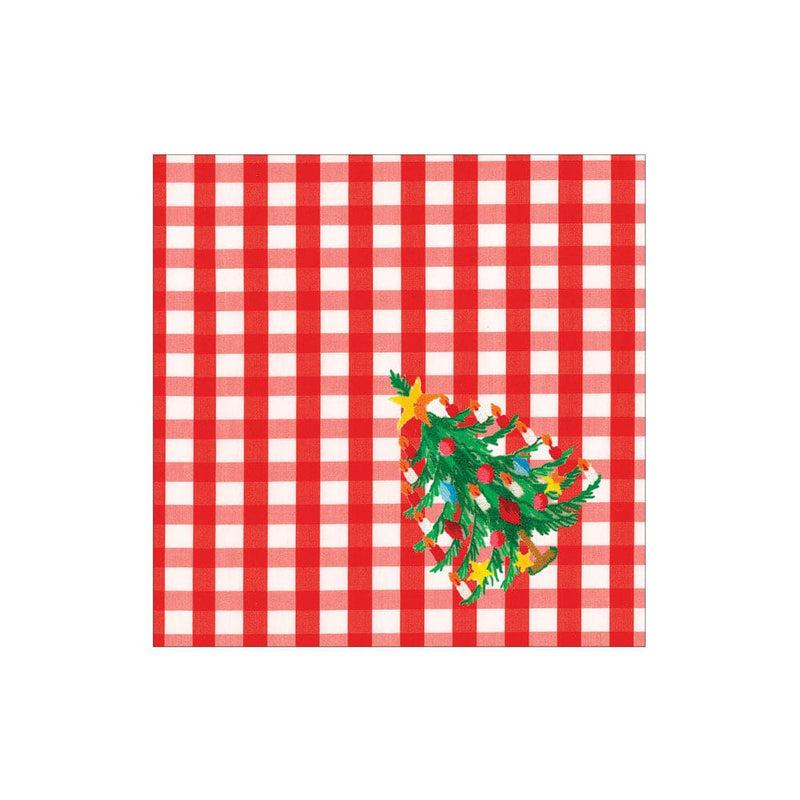 Caspari Christmas Tree Gingham Paper Cocktail Napkins - 20 Per Package