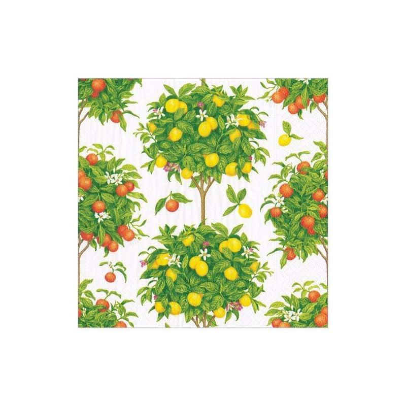 Caspari Citrus Topiaries Paper Cocktail Napkins In White - 20 Per Package