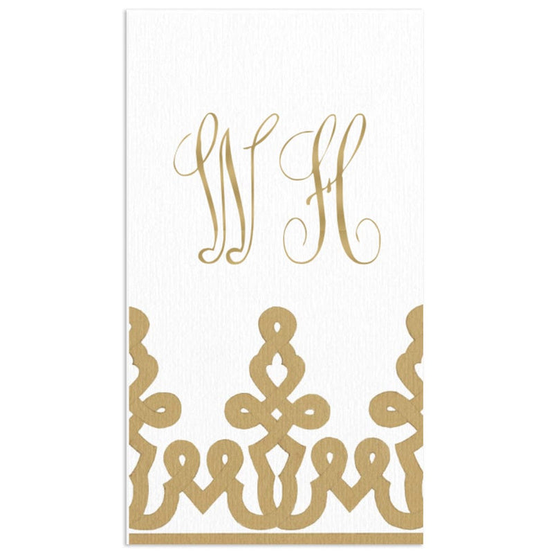 Caspari Dessin Passementerie Gold Paper Linen Personalized Guest Towel Napkins