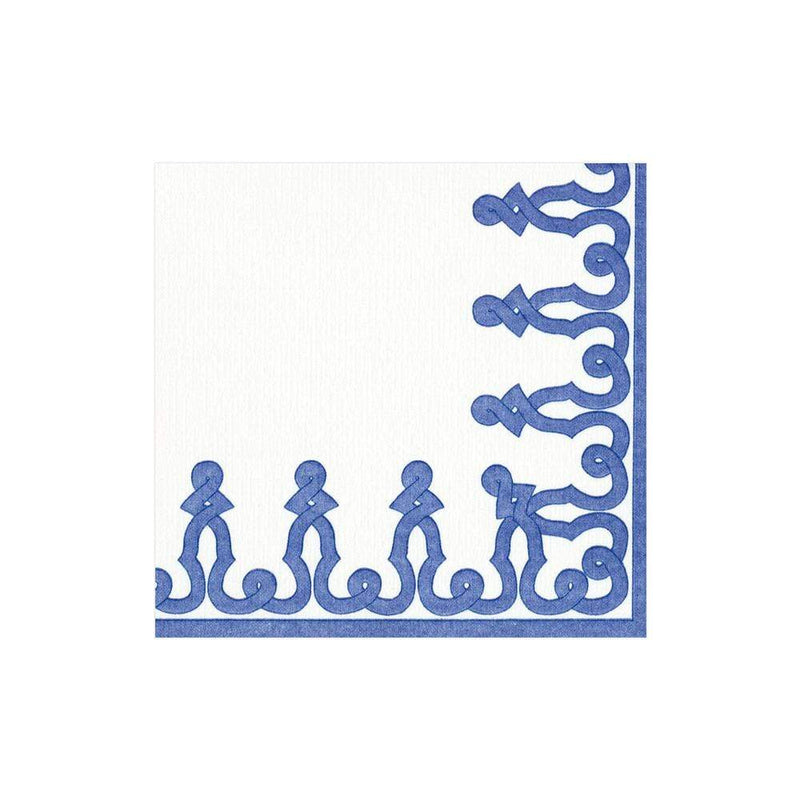 Caspari Dessin Passementerie Paper Linen Cocktail Napkins In Riviera Blue - 15 Per Package