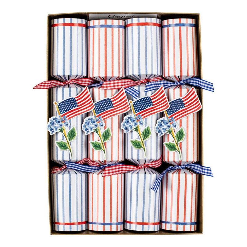 Caspari Flags And Hydrangeas Celebration Crackers - 8 Per Box
